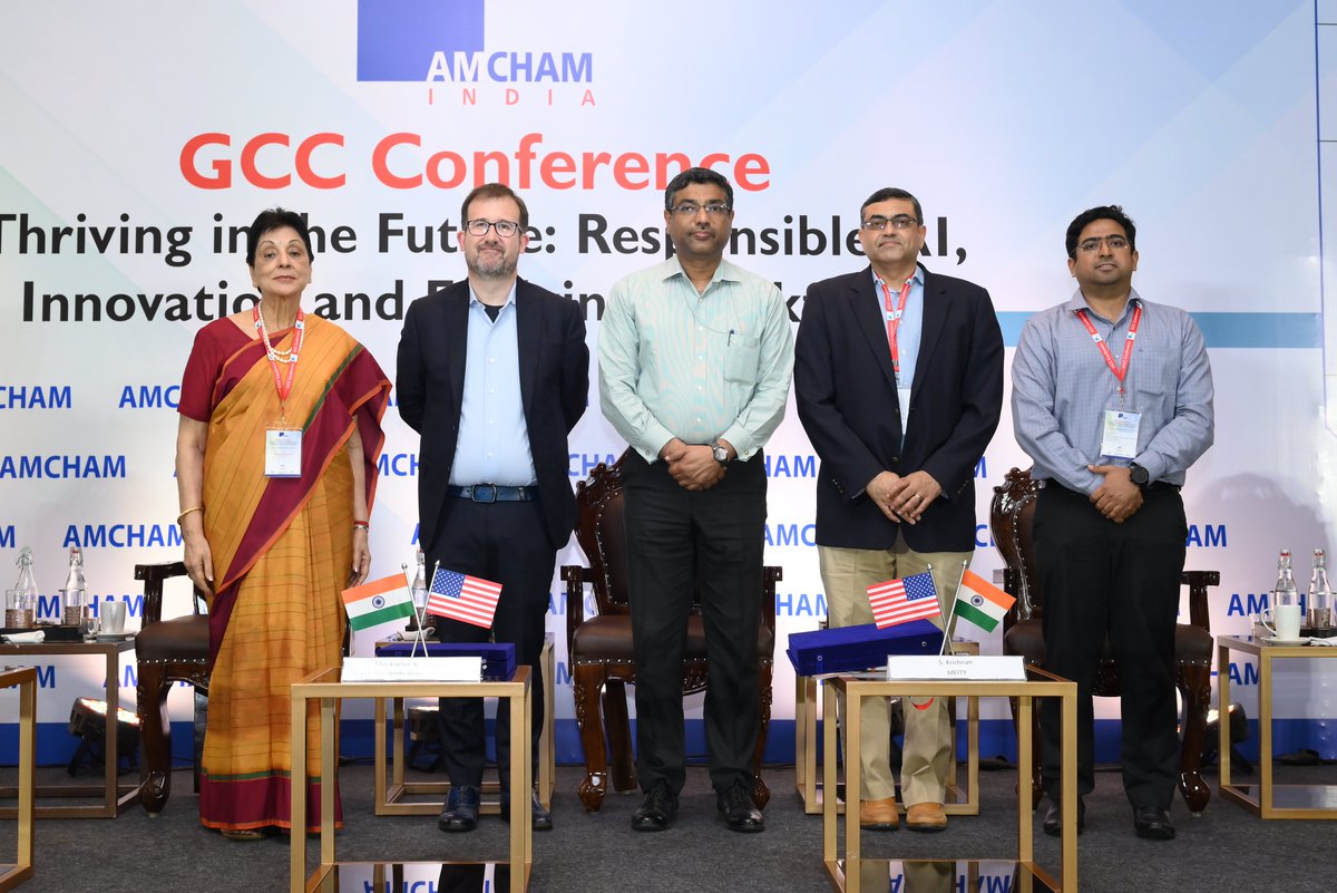 Thank You Mr. S. Krishnan, Secretary, @GoI_MeitY for addressing AMCHAM's member at GCC Conference: Thriving in the Future: Responsible AI, Innovation and Evolving Workforce. Your perspectives on digital economy, rise of #AI, public- private engagements.