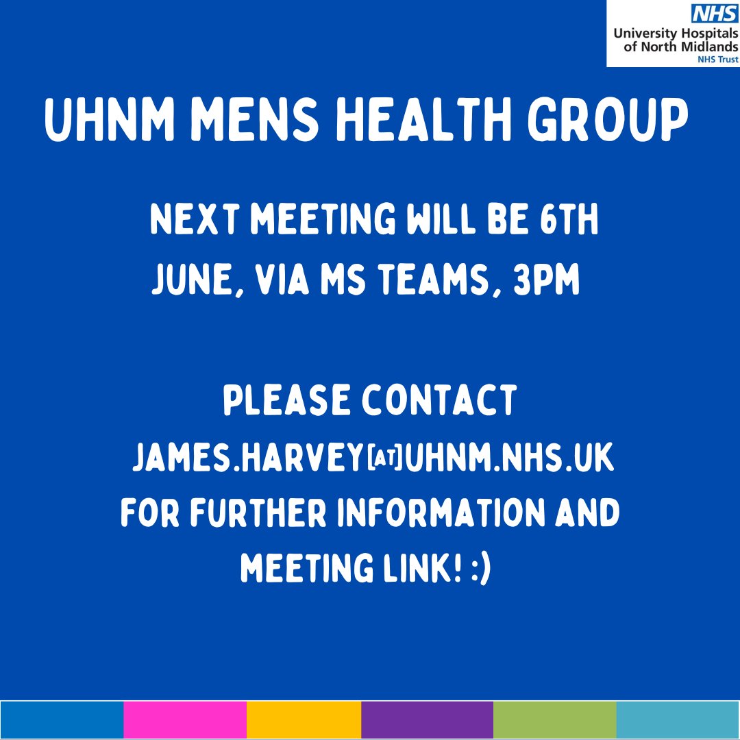 Please join us for our next Men's Health Group session on the 06/06 talking about Suicide Awareness, please see details below 👇 #UHNM #MentalHealthAwarenessWeek2024 #MensHealth #Wellbeing