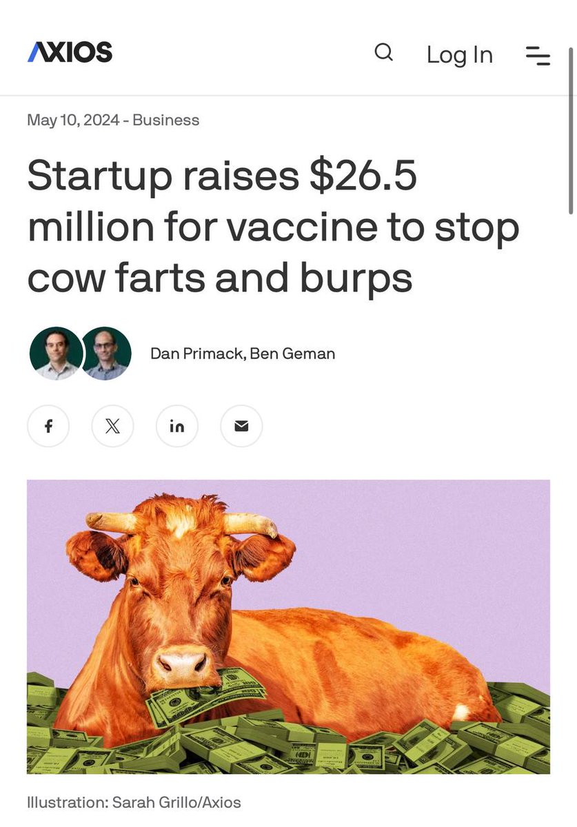 🚨ArkeaBio, a Boston developer of a vaccine to reduce livestock methane emissions, raised a $26.5 million in venture capital funding led by an investment fund founded by Bill Gates.

⁉️ ISN'T GAS WHAT HELPS COWS TAKE A SHIT?  HOW ARE THEY GOING TO PUSH IT OUT?

📢 HOW LONG TILL