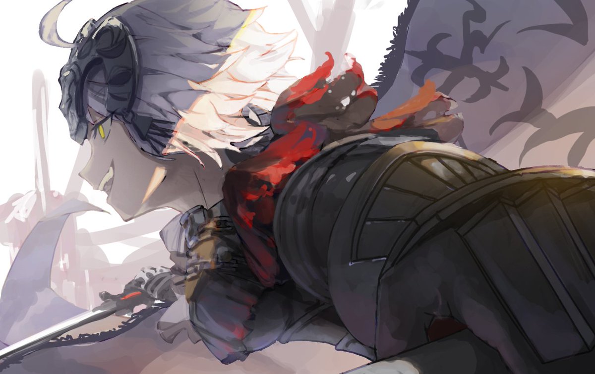 jeanne d'arc alter (avenger) (fate) ,jeanne d'arc alter (fate) 1girl solo smile short hair holding upper body yellow eyes  illustration images