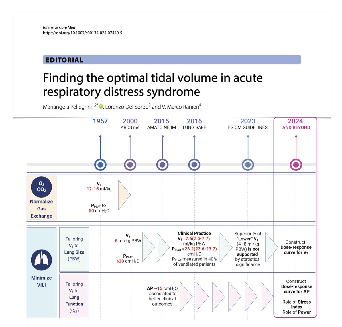 Optimal tidal volume in #ARDS? 🫁is ΔP indicator of unsafe VT & does it directly impact on outcome? 🫁what factors can influence CRS + interplay between VT & ΔP? Individualize VT considering multifactorial contribution + regional lung mechanics. #FOAMcc 🔓 rdcu.be/dHUzd