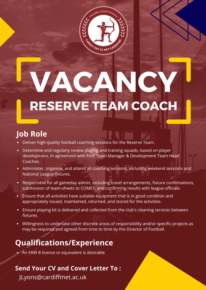 We are recruiting! For full details on the reserve team coach vacancy, see below.