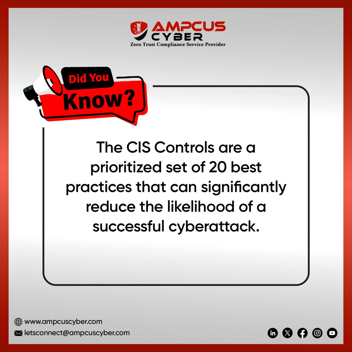 💡#Didyouknow that the CIS Controls are a prioritized set of 20 best practices that can significantly reduce the likelihood of a successful cyberattack.
 
#ampcuscyber #didyouknowfacts #cybersecuritytraining #securitytraining   #phishingattacks #vulnerabilities #cyberattack
