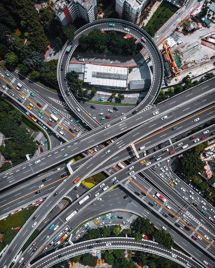 Aerial view of flyover in Guangzhou city, China.