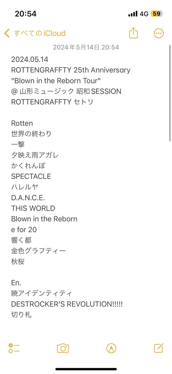 2024.05.14
ROTTENGRAFFTY 25th Anniversary
'Blown in the Reborn Tour'  
@ 山形ミュージック 昭和SESSION
ロットン セトリ