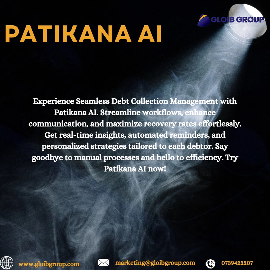Take control of your receivables with Patikana AI – Smarter decisions, better outcomes.

#smartmoney #moneymanagement #debtrecovery #debtcollector #gloibgroup #patikanaai