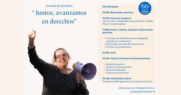 📆 JORNADA | ‘Juntos, avanzamos en derechos’ de @AfaniasAsociac. 👉Por su 60 aniversario, la entidad celebra un encuentro para reforzar lazos entre los protagonistas de su trayectoria y poner en valor los derechos de las personas con discapacidad. ℹ️plenainclusionmadrid.org/eventos/juntos…