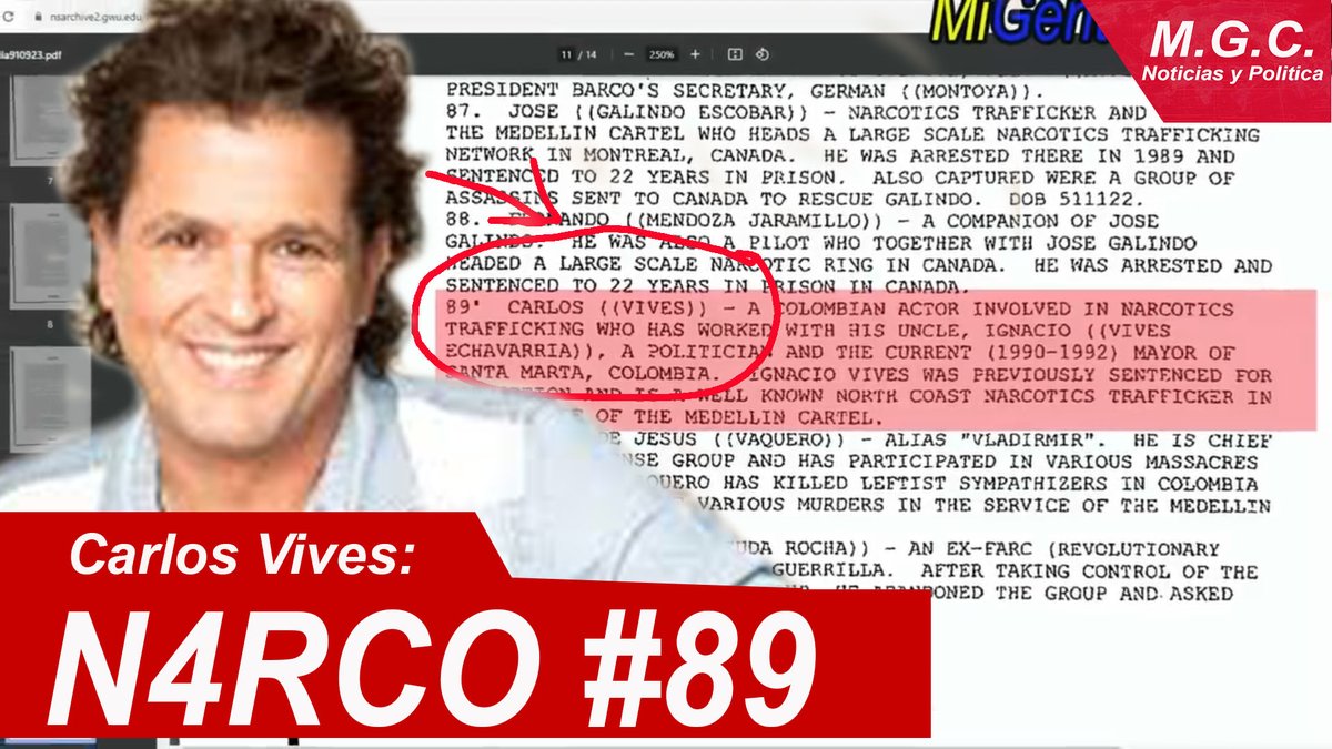 Carlos Vives reseñado por los EEUU como el nsrco #89 y en la misma lista de narcotraficantes aparece Álvaro Uribe como el narco #82

#PetroEsPatria  #TrabajarEs #FirmesConPetro