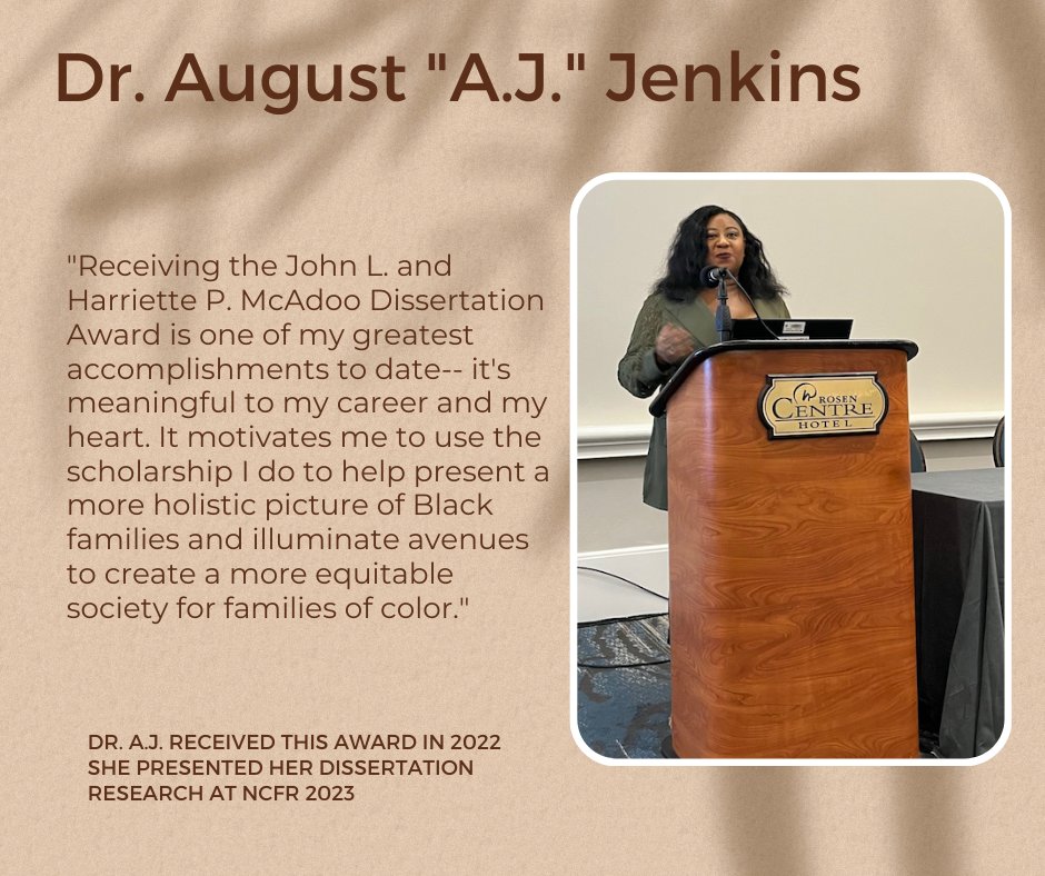 Dr. August "A.J." Jenkins received the John L. and Harriette P. McAdoo Dissertation award in 2022. There is still time to submit your nominations (deadline: June 1, 2024). Further details can be found here: ncfr.org/awards/section…