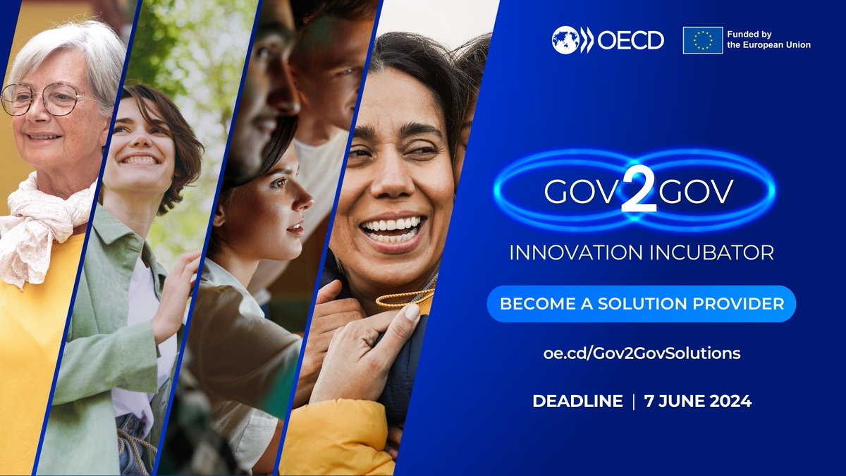 OECD #Gov2Gov Innovation Incubator 🇪🇺@HorizonEU funded. Team up & solve an innovation challenge. Support⤵️

🇧🇷promote #DigitalParticipation
🇫🇷engage public in #Data spaces
🇮🇹establish a culture for #AI
🇪🇸improve accessibility to #PublicServices

More info🔗oecd-opsi.org/blog/gov2gov-s…