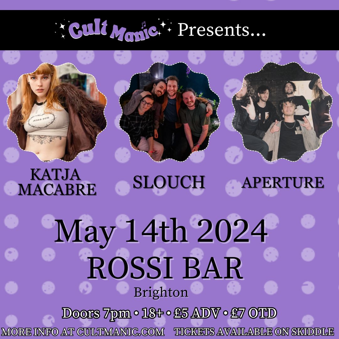 CultManicMag's tweet photo. TONIGHT!

We are LIVE in person at Rossi Bar in Brighton to start our live shows…

looking for something ahead of Brightons busy busy music week? Start it off right with this show! 

Some last minute tickets still available: grab em’ while you can!

https://t.co/KLZTSi9XI2 https://t.co/wkO3tuw834