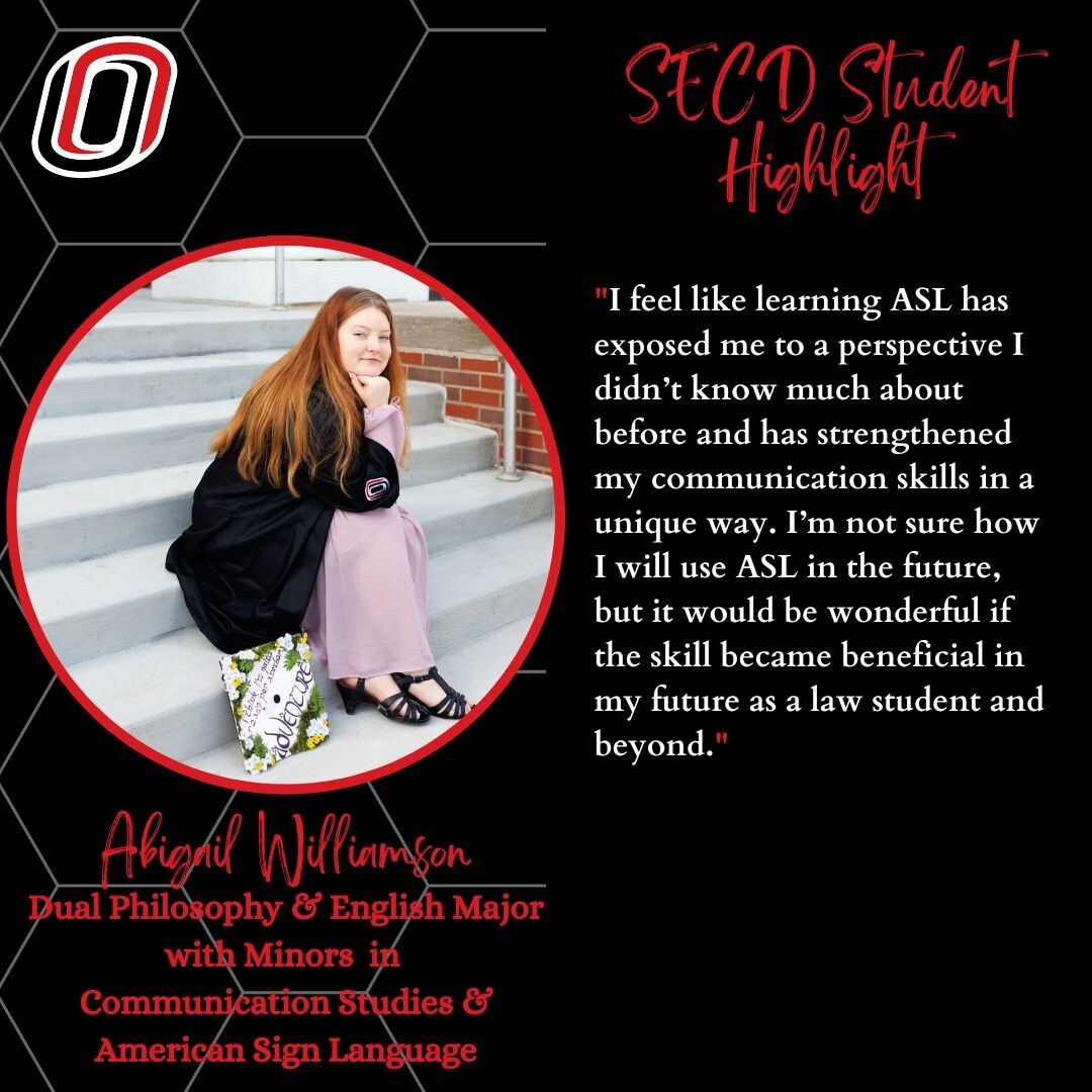 SECD Shoutout to Abigail as one of the first students to graduate with a minor in American Sign Language (ASL) at commencement on Friday! #educationmatters #asl #2024graduate @UNOSECD @SCEC_UNO @UNOCEHHS @unonsslha @UNOGradStudies @UNOExpl @UNOAlumni @UNOmaha