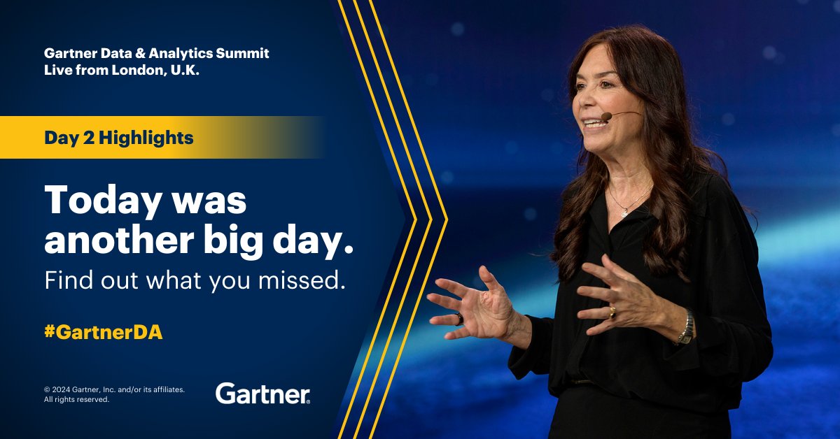 Missed Day 2 of #GartnerDA London? Take a look at highlights from the day, including:
✅ Effective #CDAO characteristics 
✅ #AI costs, risks and value
✅ Deploying #GenAI across your enterprise 

Learn more on the Gartner Newsroom: gtnr.it/4cPTwgM  

#Data #Analytics