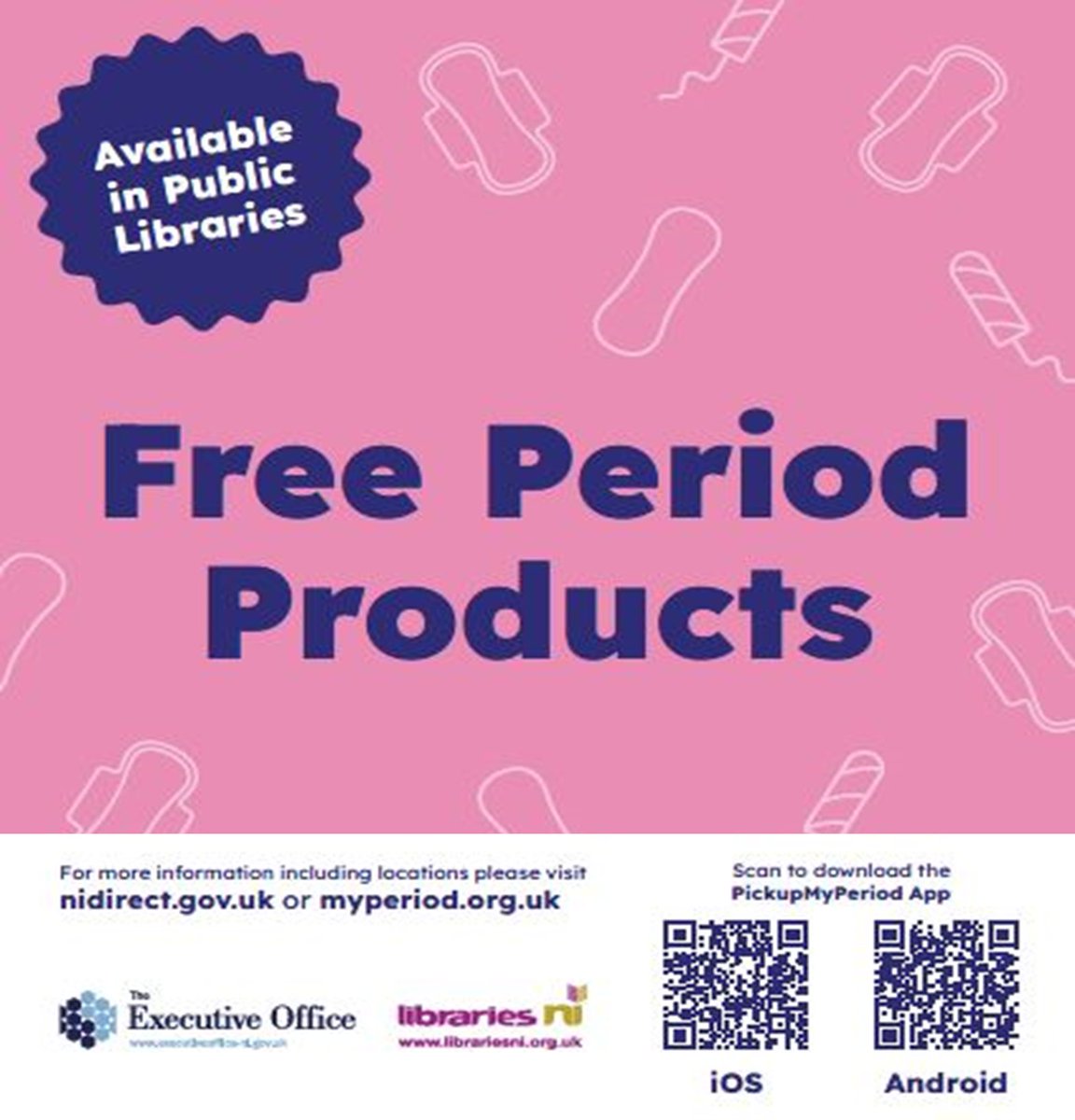 The Northern Ireland Executive has announced new legislation to provide free period products to anyone who needs them. Products are now available for collection at local libraries. Read more here: bit.ly/4aAotn3
