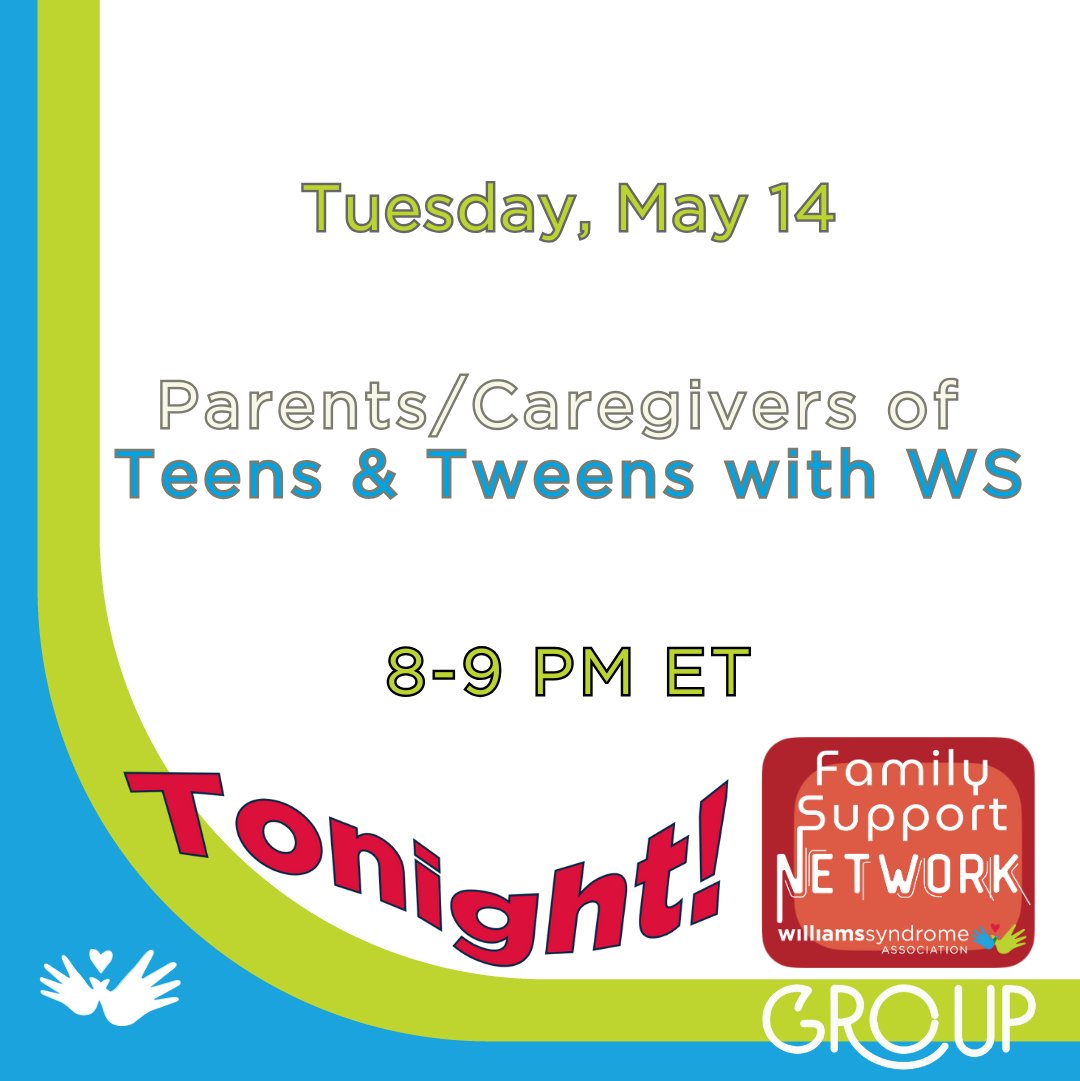 Is your house filled with attitudes and smells? Chances are you have a teenager! The Teen/Tween FSN group is where parents/caregivers can commiserate about these new challenges.

Register at williams-syndrome.org/events

#WSAgroup #WSTeenTween #WSAFSN #WSA #WSFamilySupport