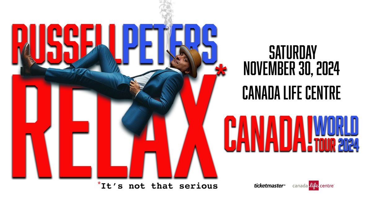 Russell Peters brings the RELAX* it's not that serious tour to Canada Life Centre on Saturday, November 30! 🎟️ Tickets go on sale Friday, May 17 at 10am!