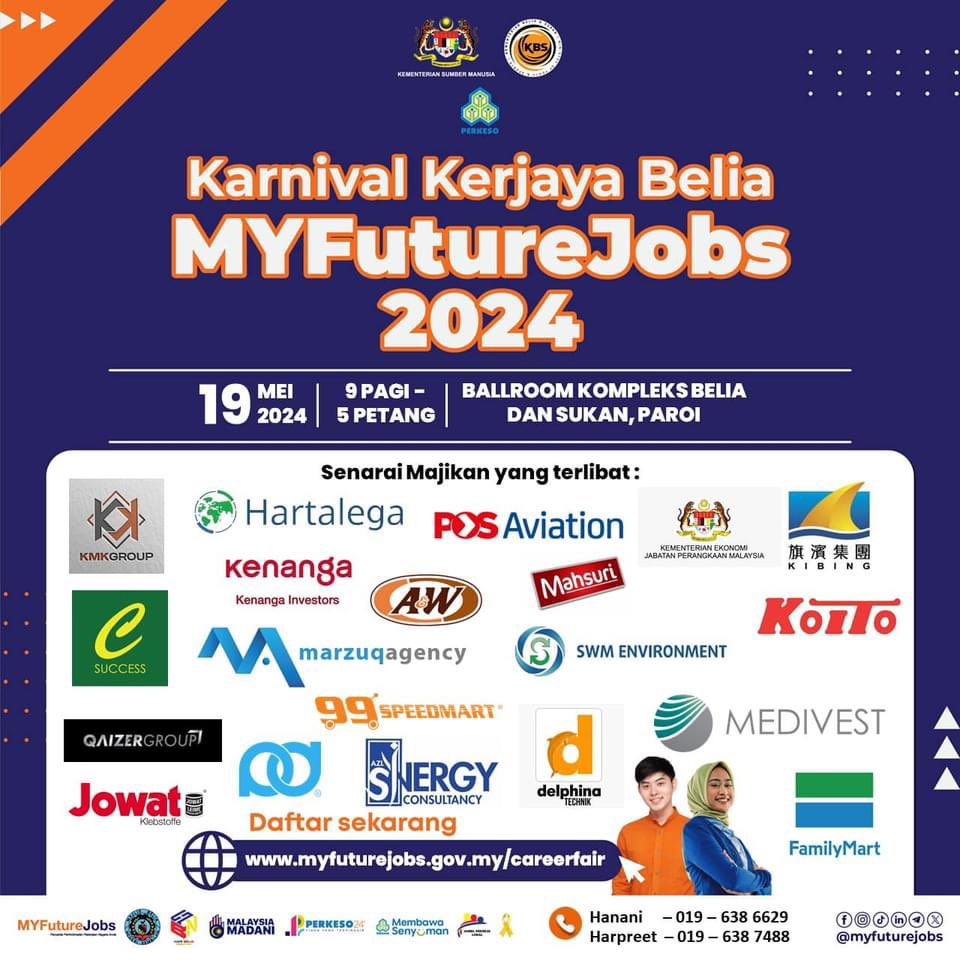 SenawangTV's tweet photo. KARNIVAL KERJAYA BELIA MYFUTUREJOB 2024 DI SEREMBAN 🔊❤️💛🖤

✅Lebih 21 majikan mengambil bahagian 
✅Lebih 3000 peluang kerja ditawarkan
✅Register https://t.co/YTcr4PMZZj

📍Ballroom Kompleks Belia &amp; Sukan Paroi
📅19 May 2024 | Ahad
⏰9:00 AM - 5:00 PM https://t.co/J0McdLvmgI