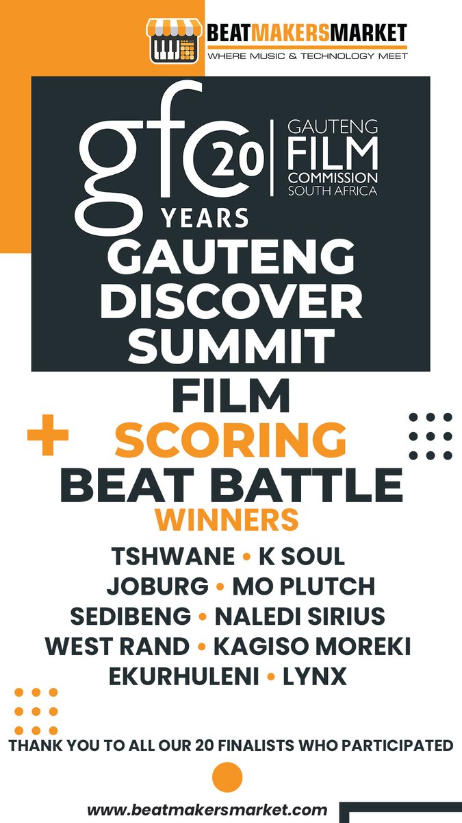#BeatMakersMarket hosted a Film Scoring Beat Battle in partnership with the
@GautengFilmCom at the Gauteng Discover Summit 🎹📷🎼 
Here are the 5 regional winners who walk away with a share of R10k 📷#BeatMakersMarket #Beats #FilmScoring