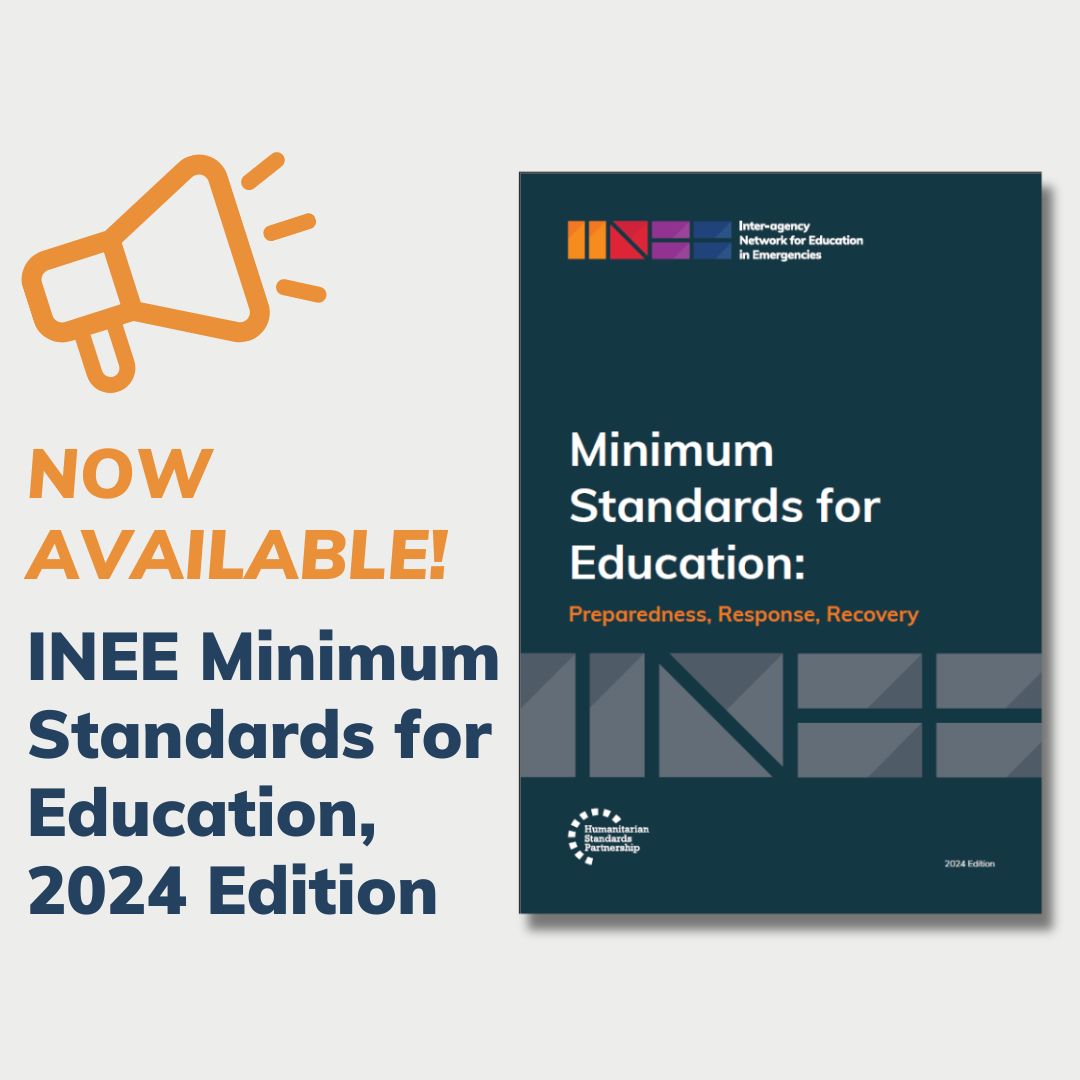 The INEE MS, 2024 Edition contains new and updated guidance on topics such as child protection, gender, responding to climate crisis, disability, refugee inclusion, MHPSS, anti-racism and decolonization, and so much more. Explore the handbook at: inee.org/minimum-standa…