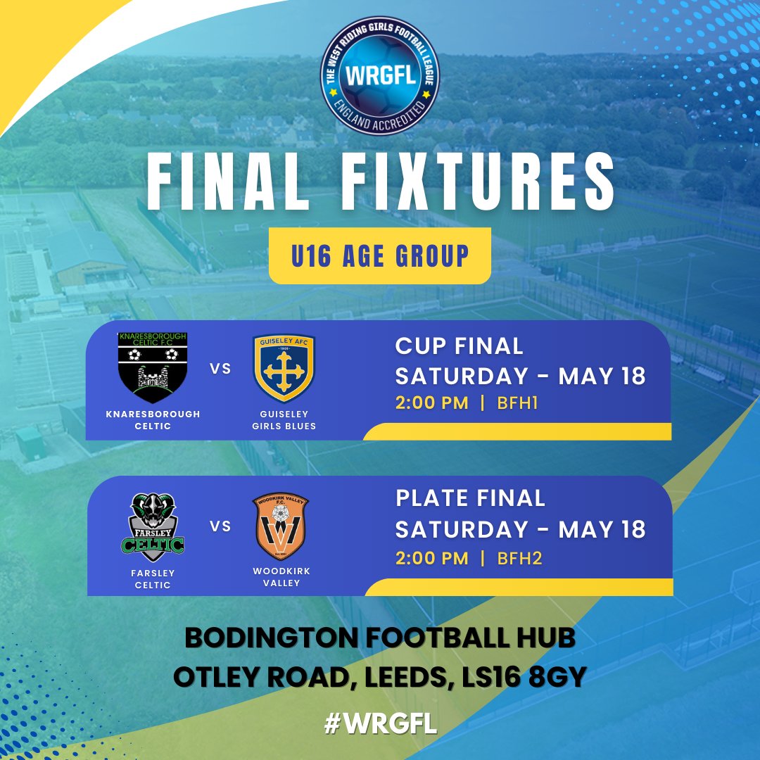 This Saturday we've got some more amazing finals games lined up. There will be some fantastic football on show from our teams across the county. Best of luck to all the teams 🍽️🛡️🏆
#wrgfl #HerGameToo #girlsfootball #thesegirlscan #westriding #cupfinal #platefinal #ShieldFinal