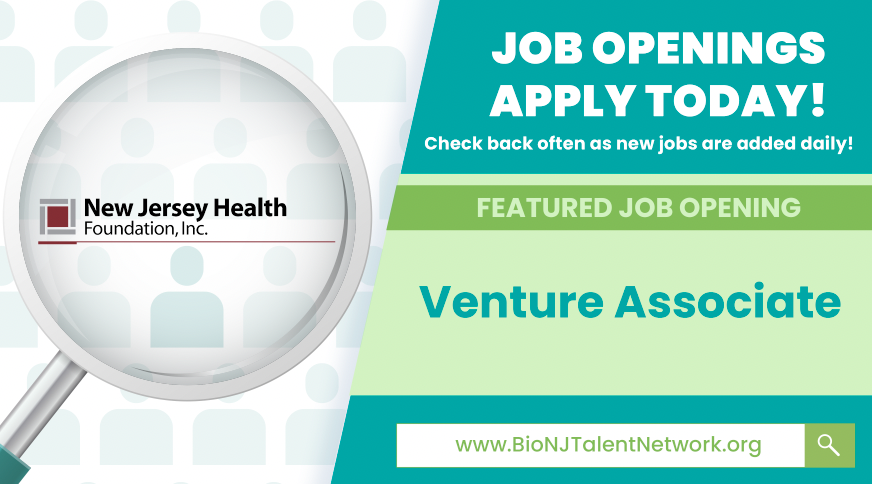 JOB ALERT: New Jersey Health Foundation is #hiring a Venture Associate! Visit #BioNJ’s Career Portal and #apply today! Check back often as new jobs are posted daily. #NJJobs #career #resume #lifesciencejobs #jobalert #njjobs bionjtalentnetwork.org/job/venture-as…