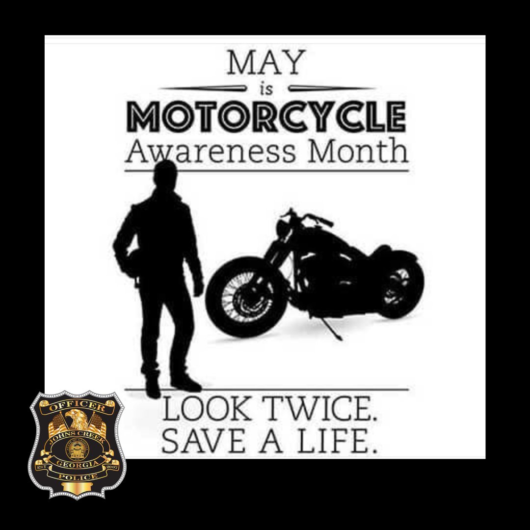 As the sun shines brighter, so do the number of motorcycles on our roads. Remember to double-check those blind spots before changing lanes. Let's keep everyone safe! #MotorcycleAwareness #LookTwiceSaveALife 🏍️ #StrongerTogetherJCPD #MotorcycleSafety #JohnsCreek #JohnsCreekPD