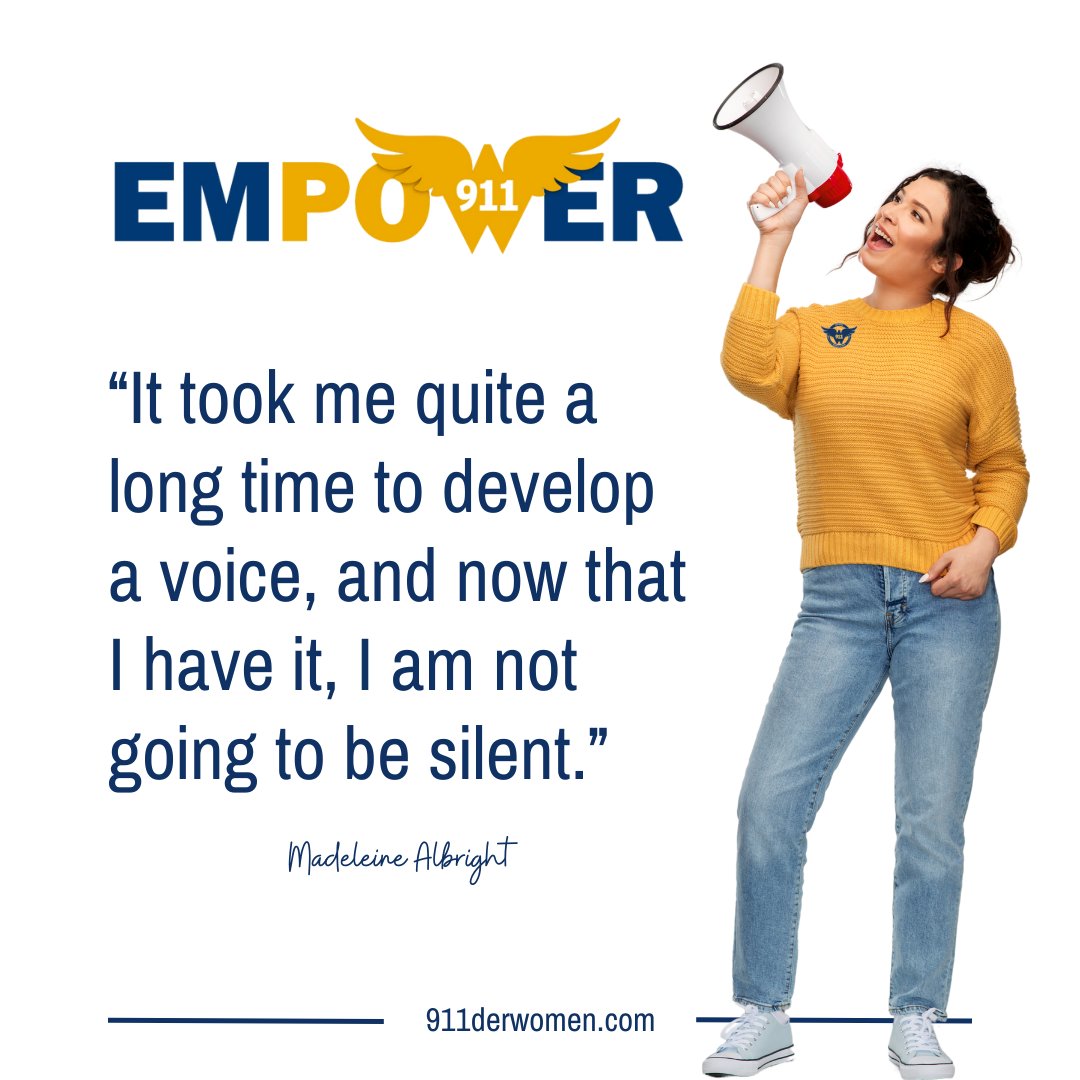 You developed a voice, and it's a powerful one. Don't let doubt or fear hold you back. Share your ideas, advocate for change, and inspire others to use their voices too.

Together, we're a force to be reckoned with. 

#911derWomen #WomenIn911 #SpeakUp #FindYourVoice #UseYourVoice