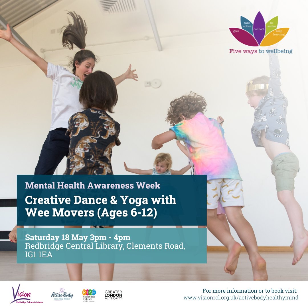 There's activities for children in our #MentalHealthAwarenessWeek programme.

Children aged 6-12 years can enjoy Creative Dance &amp; Yoga with Wee Movers on Sat 18 May, 3pm-4pm. Sessions will include gentle stretching, storytelling &amp; adventures. Book a place: orlo.uk/YrgHp