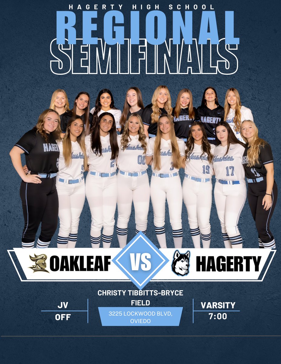 Regional Semifinals Tonight! Come out and support your Hagerty Huskies! Hagerty VS Oakleaf 🕓 7:00 📍Hagerty High School @HagertySports