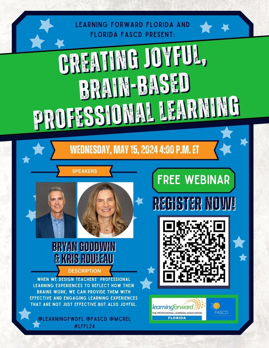 👩🏻‍🏫 Check out tomorrow's FREE WEBINAR all about creating joyful, brain-based professional learning with Bryan Goodwin and Kris Rouleau! Registration is still open, but space is limited: buff.ly/48vsiZm @mcrel @learningfwdfl @fascd #LFFL24