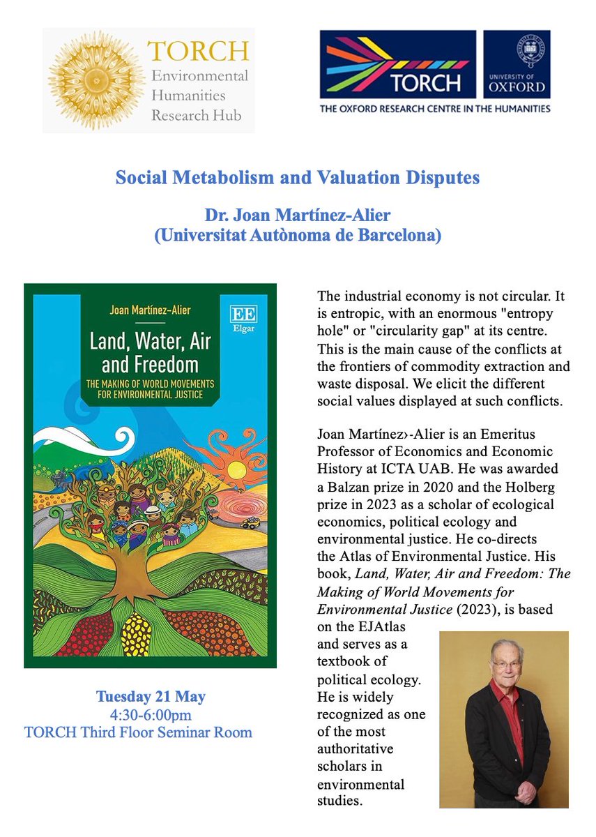 Absolutely thrilled to be hosting Joan Martínez-Alier next week. Come join us!