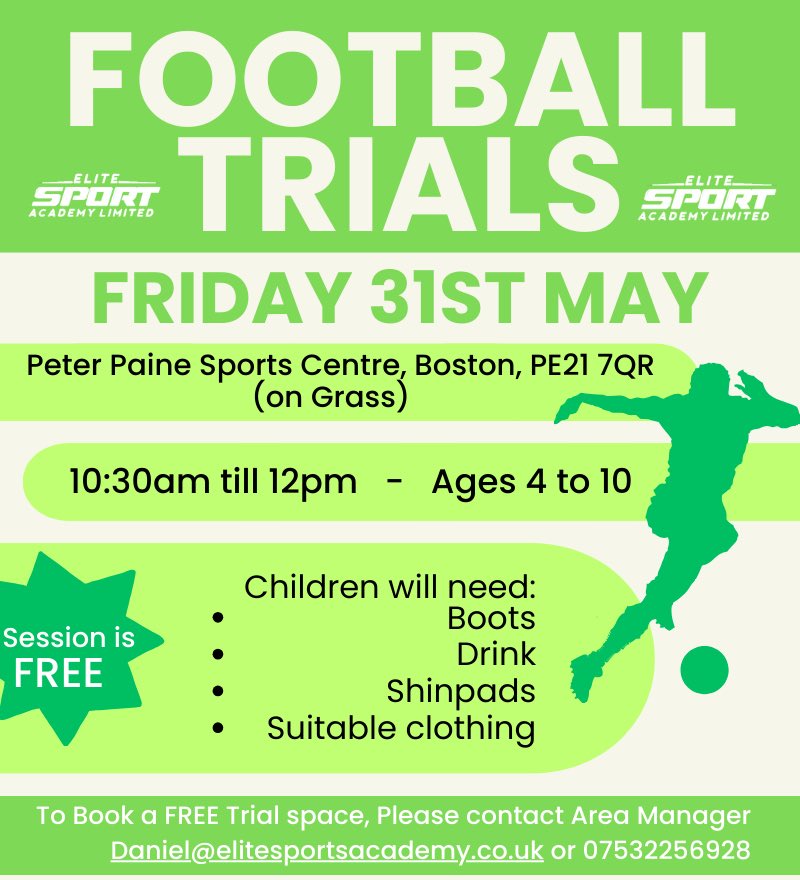 ⚽️FREE Football Trials⚽️ If your looking for additional training on top of your usual grassroots teams, then book a space on our FREE TRIAL 😀 What we Offer ❓ 📍UEFA Licensed Coaching 📍 Fixtures & Tournaments 📍Weekly Training 📍European Tour Program (Selected)