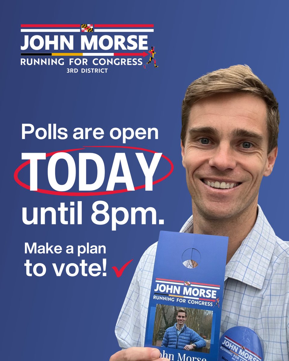 Maryland: Polls are open NOW until 8pm tonight.

Make a plan to vote—you can find your polling location here: voterservices.elections.maryland.gov/PollingPlaceSe…

This race is so close and your vote can help bring the labor movement into Congress.

Can we count on you to help us win?

#mdpolitics #MD03