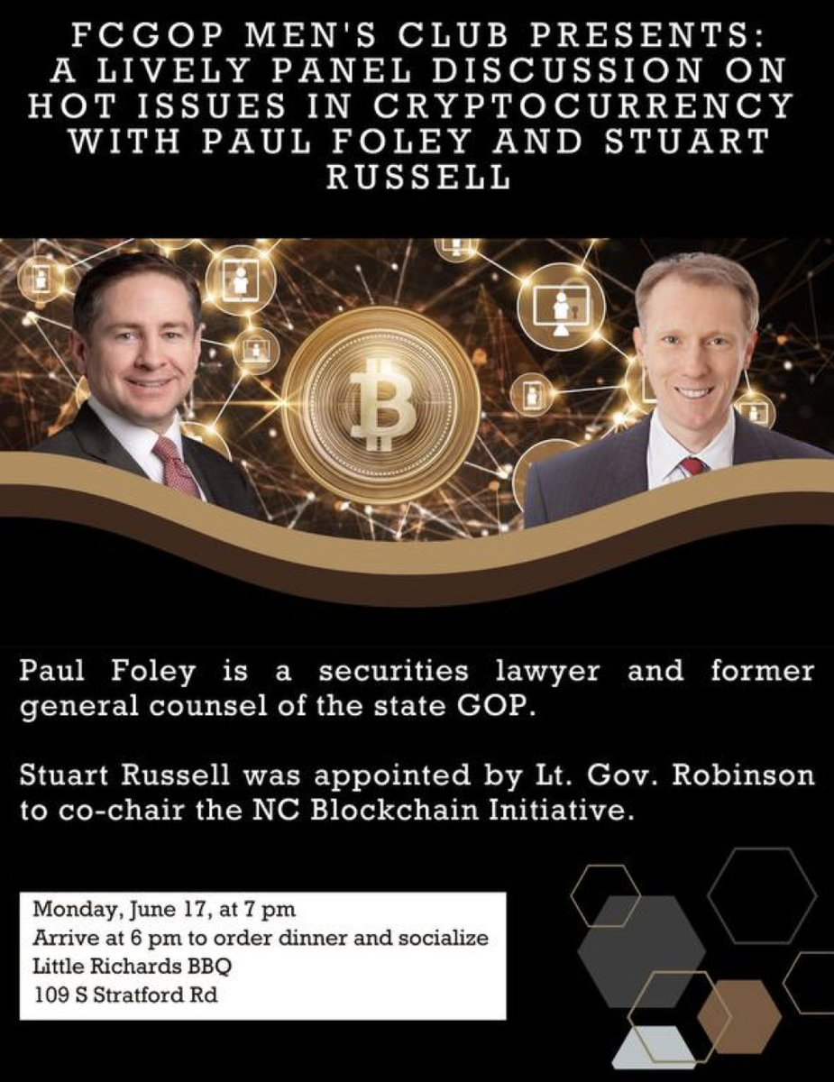 North Carolina Blockchain Initiative (@nc_blockchain) on Twitter photo Join us next month, <a href="/NC_Blockchain/">North Carolina Blockchain + Ai Initiative</a> Co-Chair <a href="/StuartHRussell/">Stuart Russell</a> will be speaking about #Bitcoin & #Cryptocurrency issues at the next <a href="/FCNCGOP/">Forsyth County Republican Party</a> Meeting in Winston-Salem.
In 2023, Stuart was appointed to the NC #Blockchain Initiative by @MarkRobinsonNC. Join us next month, <a href="/NC_Blockchain/">North Carolina Blockchain + Ai Initiative</a> Co-Chair <a href="/StuartHRussell/">Stuart Russell</a> will be speaking about #Bitcoin & #Cryptocurrency issues at the next <a href="/FCNCGOP/">Forsyth County Republican Party</a> Meeting in Winston-Salem.
In 2023, Stuart was appointed to the NC #Blockchain Initiative by @MarkRobinsonNC.