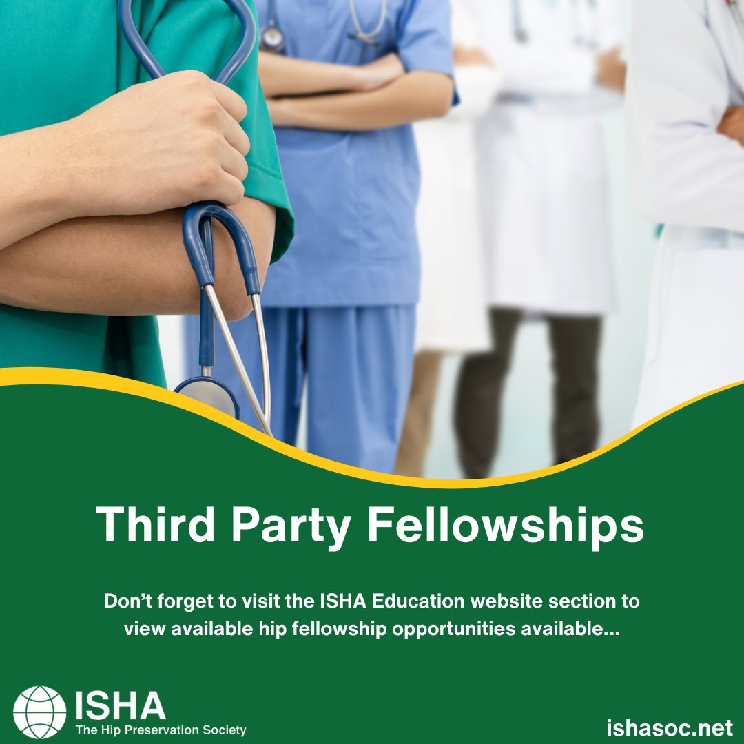 Third-Party Fellowships, don't forget to visit the #ISHA Education website section to view available #hip fellowship opportunities available. Should you wish to post available hip #fellowships, email the details to member@isha.net and we will post these. ishasoc.net/third-party-fe…