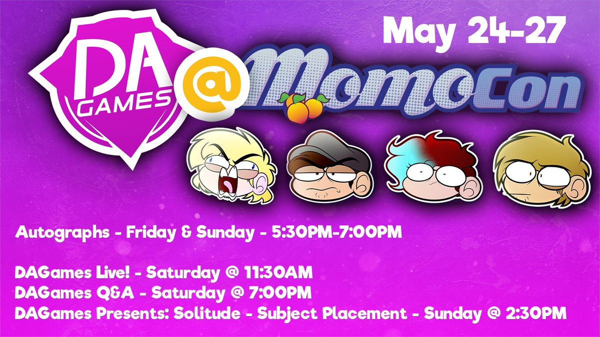 Want to make sure you remember when you can meet the DACrew? See us live in concert, get autographs and merch, or check out first live in person beta test of 'Solitude'? Well be sure to get the @MomoCon App and RSVP for all our events and autograph times!