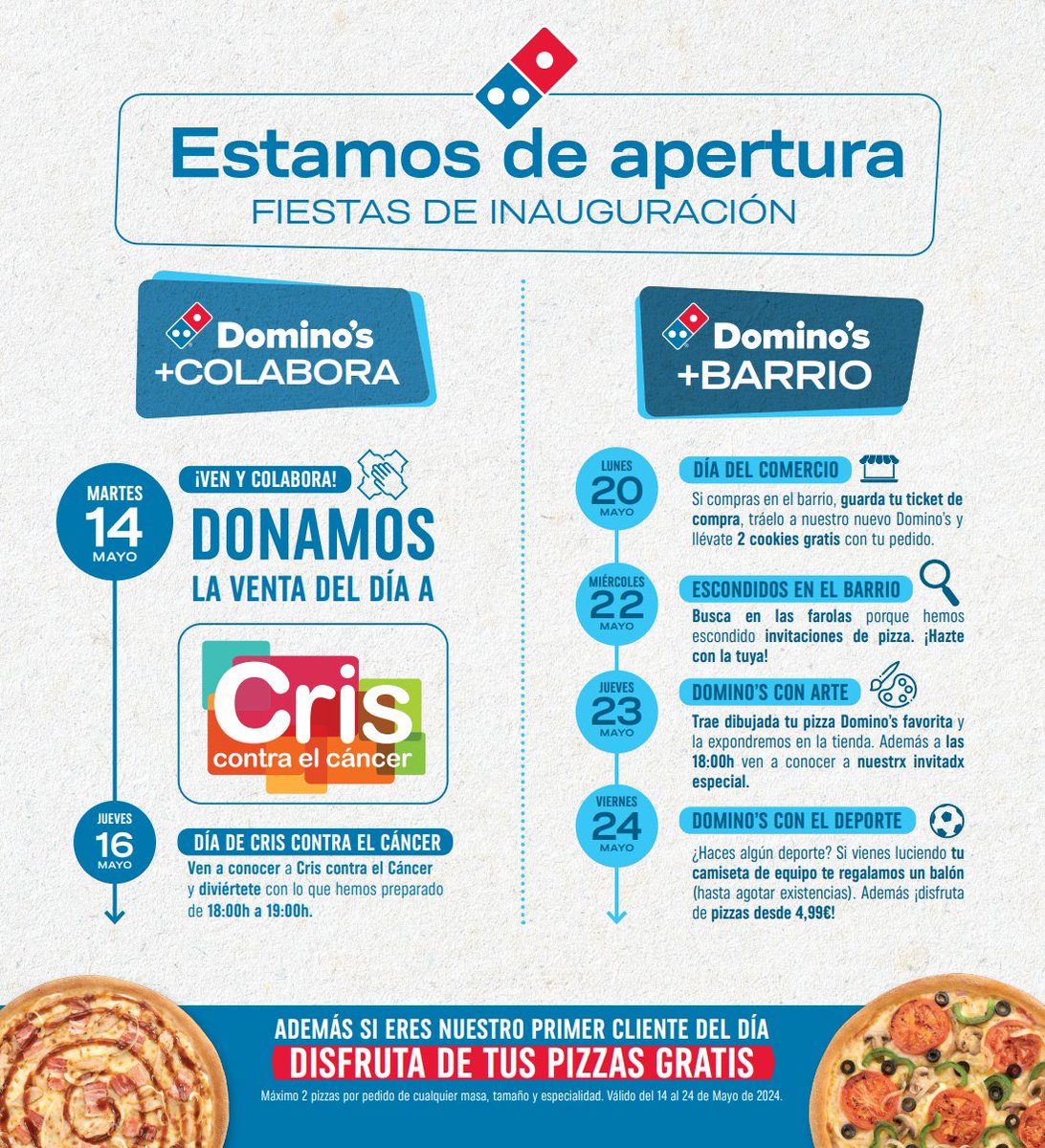 🔴Hoy estamos en la inauguración de @DominosPizza_ES de #Galapagar donde todo lo recaudado irá íntegramente a #CRIScontraelcáncer.

Y... este jueves 16, Jesús Sánchez (@ALymphsLife) impartirá diversos talleres para contar la importancia de la investigación. 💪💛