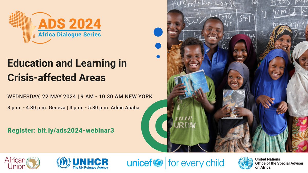 🌟Join us in considering the needs of refugee children and youth, and hosting countries, at the #ADS2024 webinar on 'Education and Learning in Crisis-affected Areas'. 🗓️22 May 2024 🕑9 am EST / 3pm CEST ➡️Register bit.ly/ads2024-webina…