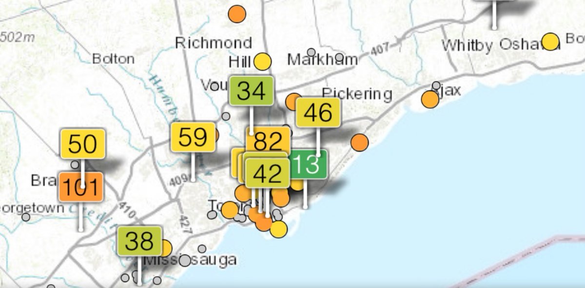 Seeing some slightly poorer air quality in the GTA from some smoke mixing down to the surface. Not as noticeable this time and it looks like it’s staying below unhealthy levels. #ONStorm #ONwx