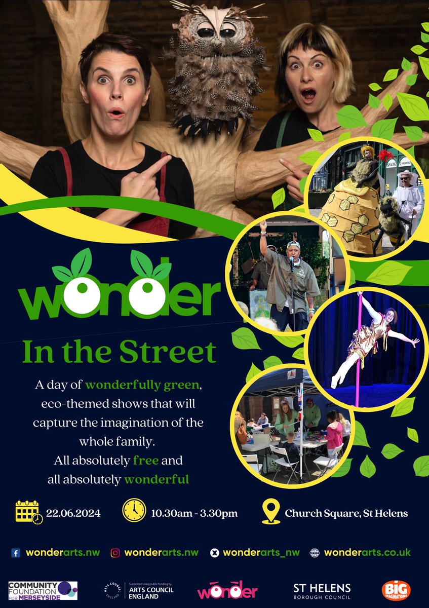 A day of free eco-themed shows that will capture the imagination of the whole family! Wonder In the Street returns to Church Square, St Helens on 22nd June #wonderinthestreet #wonderfullygreen