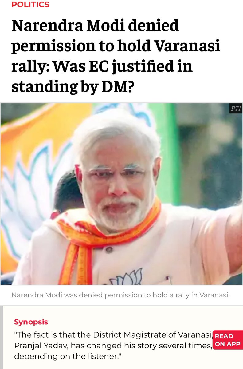 In 2014 Narendra Modi was denied to hold a rally in Varanasi sighting a warning of a security threat, today he represents Varanasi. 🤣 what a revenge. 
Democracy under Congress and its allies was under shackles.