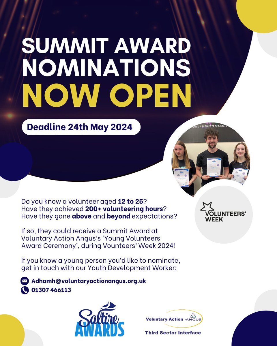 To celebrate 40 years of Volunteers Week, we are currently on the search for nominations for the Saltire Summit Awards.🥳 Find out more below👇