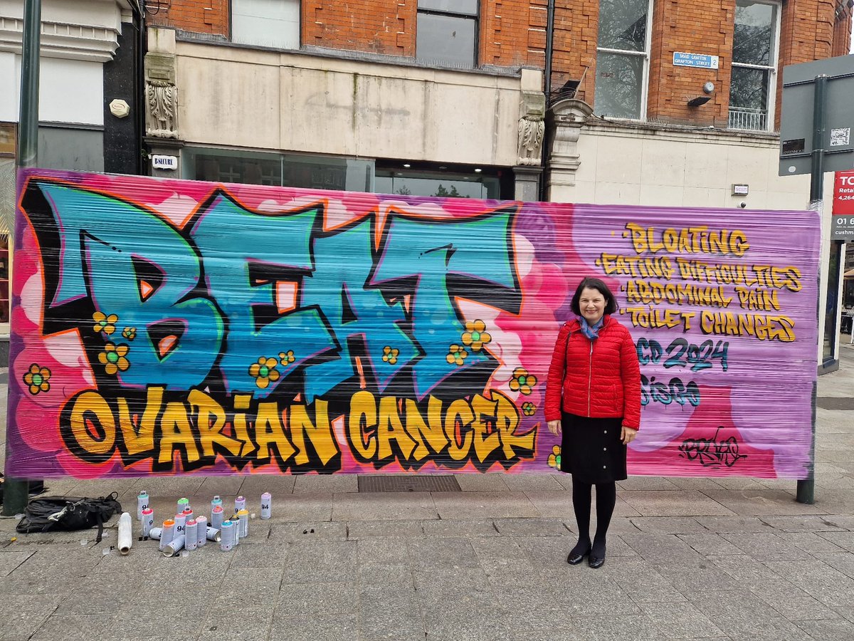 EmerCaseyFndtn's tweet photo. Thank you to graffiti artist @brutto1 and @oconn04 for highlighting the BEAT symptoms of ovarian cancer on #WOCD2024. #ThisIsGo. https://t.co/2hbF62jbra