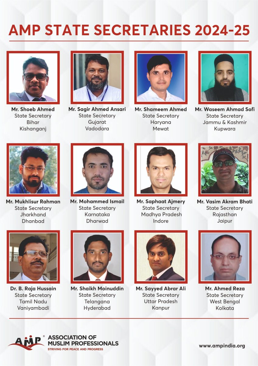 AmpIndia's tweet photo. 🎖️Excited to announce AMP's State Secretaries for 2024-25! 🎉
They'll work closely with State Heads to drive growth & impact in local communities
Join us in welcoming these leaders!
Interested in joining our team?
Register at https://t.co/gDr4zhVKvu
#AMPLeaders #CommunityImpact https://t.co/XP1zdYgWhU