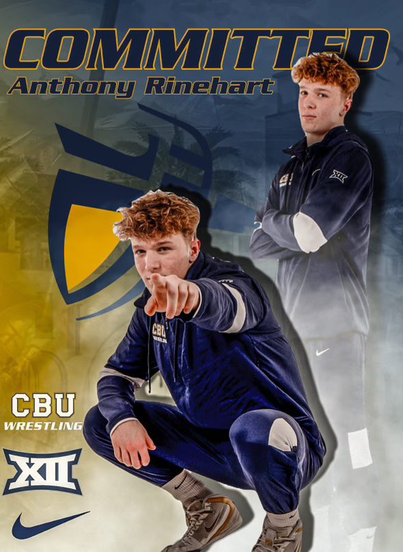 Congratulations Anthony Rinehart and family! Anthony has committed to Division 1 California Baptist University. Sky’s the limit for Anthony in the classroom and on the wrestling mat.