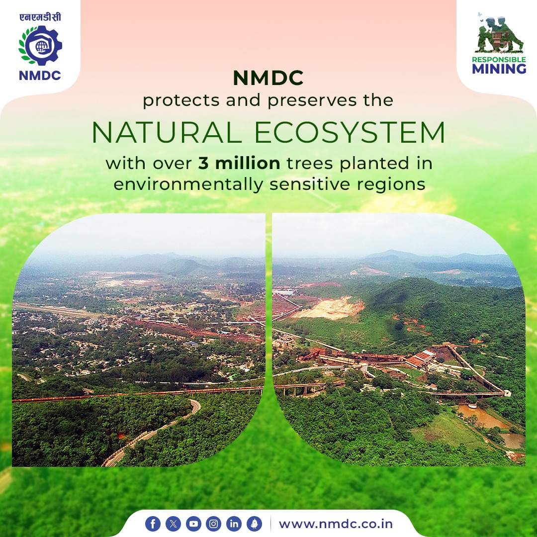 #NMDC's commitment to environmental stewardship is evident through extensive afforestation efforts, creating vital carbon sinks and promoting sustainable practices in sensitive regions.

#ResponsibleMining