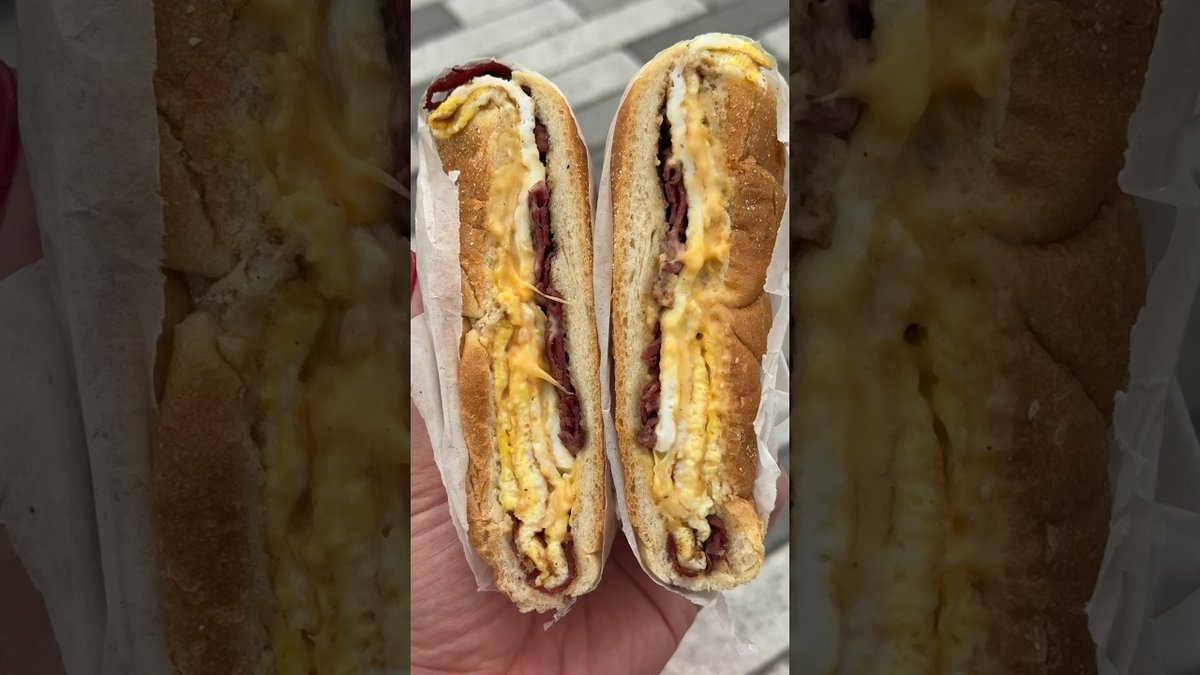 Pastrami Egg & Cheese Sandwich in NYC diningandcooking.com/1388844/pastra… #American #AmericanRecipes #PastramiOnRyeRecipe #RecipeVideos #Recipes