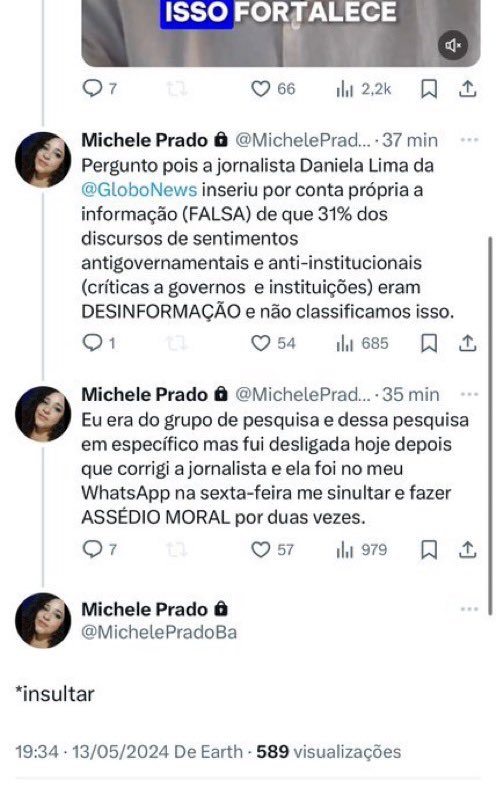 Entrarei com um requerimento na comissão de comunicação, para convidar a Jornalista Michele Prado, para prestar esclarecimentos sobre suas alegações de

- milícia digital criada pela 1ª dama
- ⁠gabinete do ódio 
- ⁠manipulação da opinião pública realizada por meios de