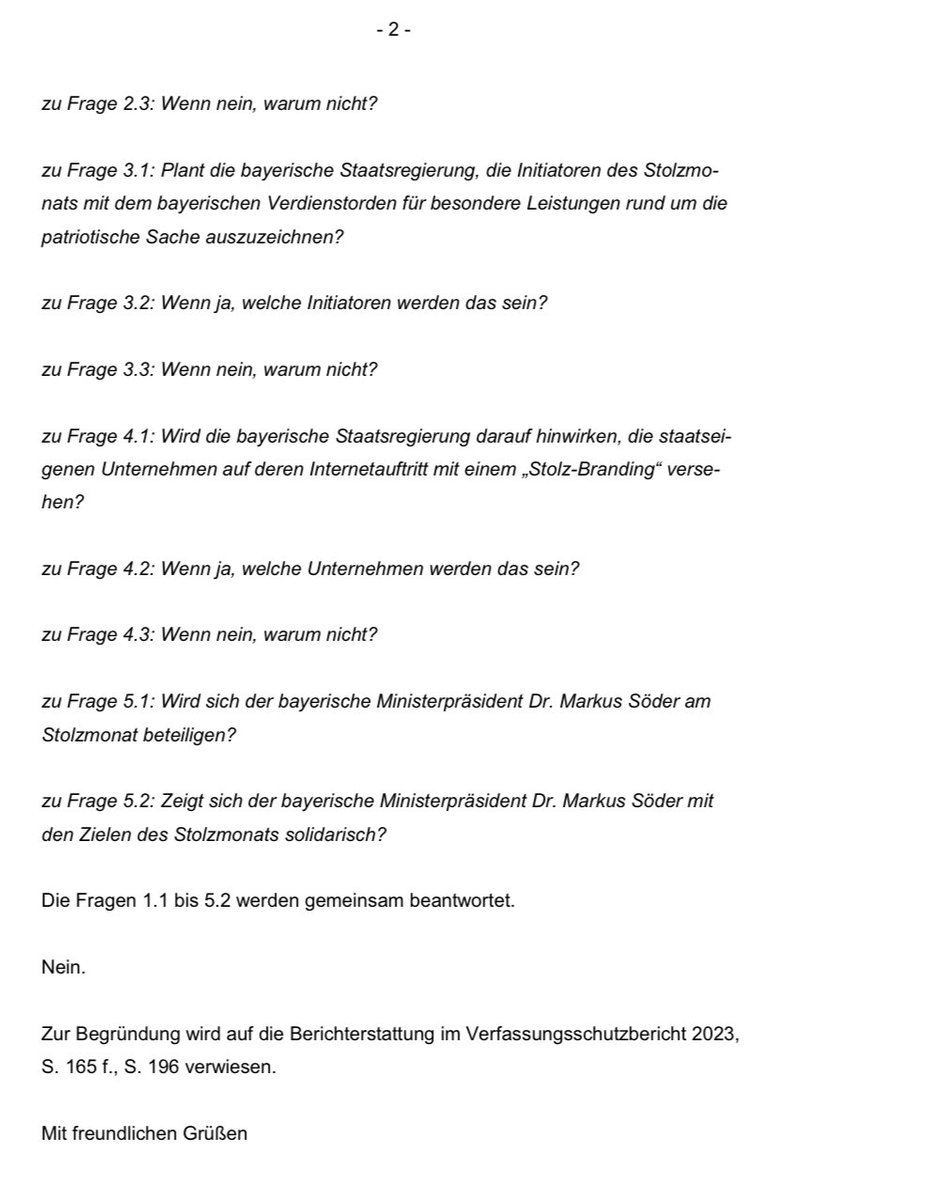 Die bayerische Staatsregierung antwortet ausführlich auf meine Anfrage zum #Stolzmonat 😂