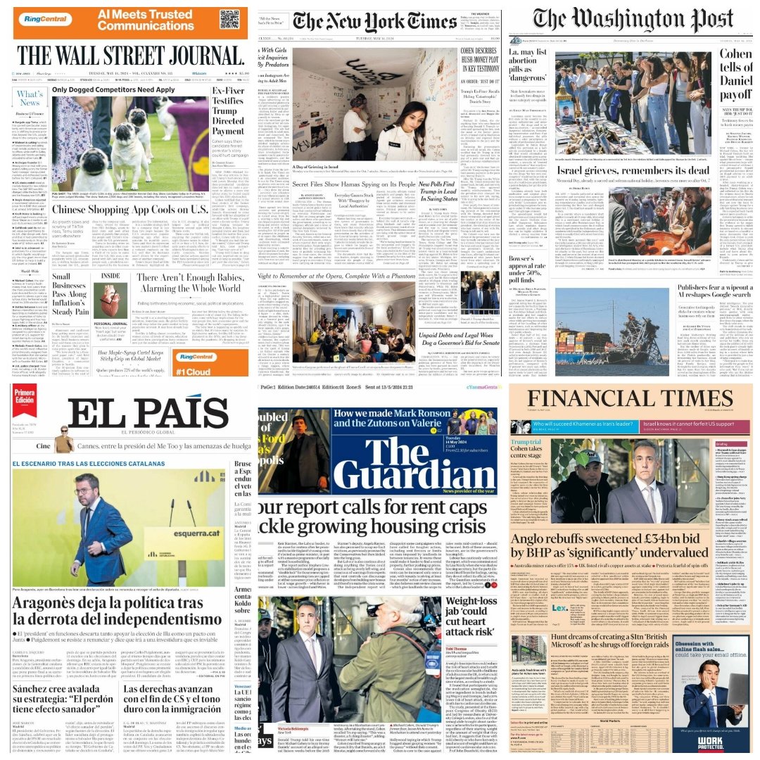 Periódicos en el mundo... #TheWallstreetJournal #Thenewyorktimes #Thewashingtonpost #TheGuardian #ElPaís #Financialtimes #news #newspaper #may15